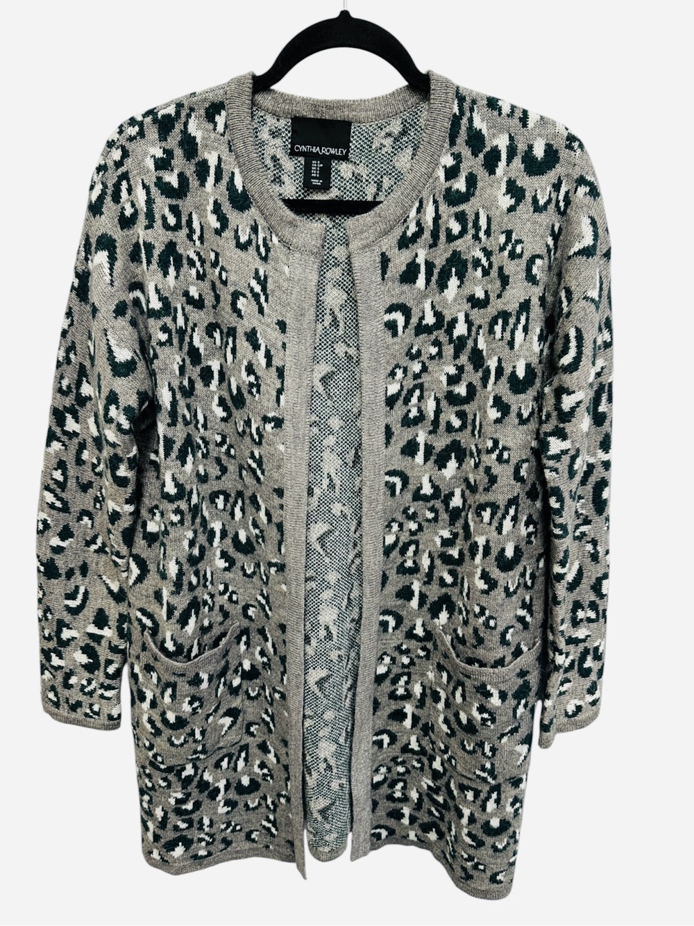 Cynthia Rowley gray leopard print open front cardigan sweater Size S - Picture 2 of 10